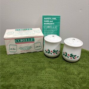 Vintage Corelle Winter Holly Salt and Pepper Set (new in original box)